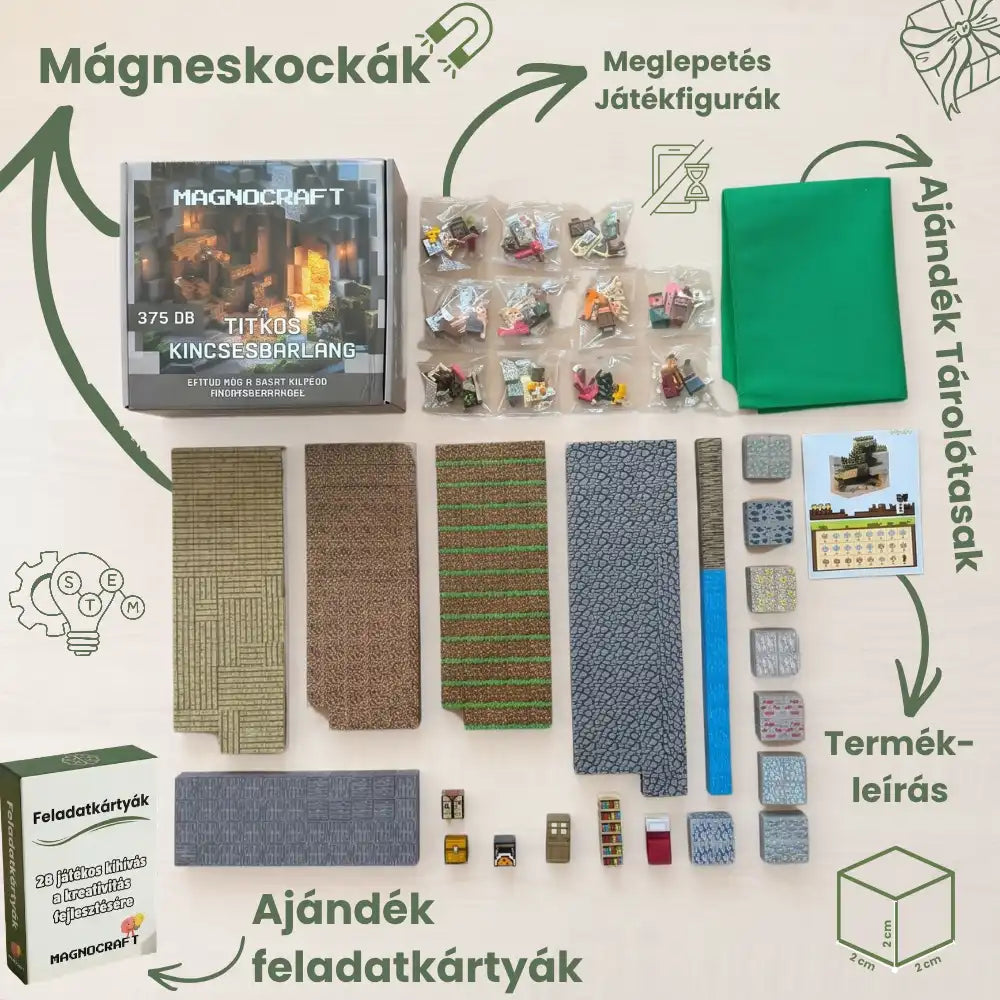 TITKOS KINCSES BARLANG - 375 darabos mágneses STEM készségfejlesztő építőkészlet