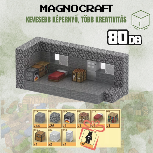 MagnoCraft - 80 db-os mágneses kézségfejlesztő készlet  "Kunyhók"