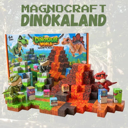 MagnoCraft Dinókaland mágneses építőjáték – dinók vulkános, sziklás világban mágneskockákból