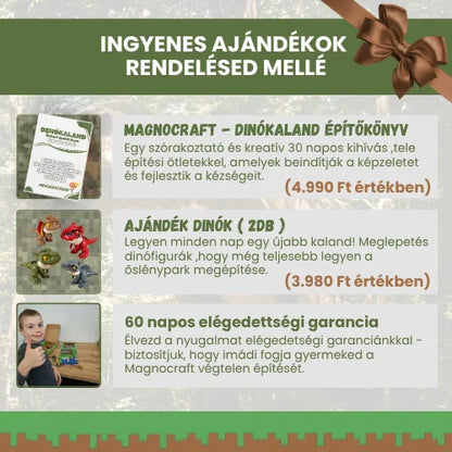 A Dinókaland ajándékai: MagnoCraft ajándékcsomag, építőfüzet és meglepetés dinótojás