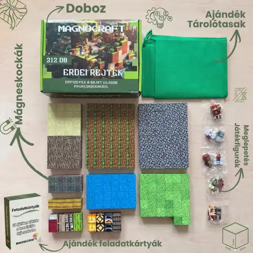 ERDEI REJTEK - 212 darabos mágneses STEM készségfejlesztő építőkészlet
