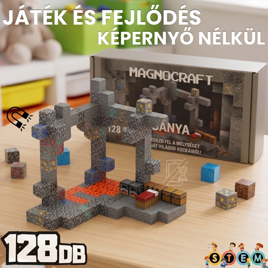 BÁNYA - 128 darabos mágneses STEM készségfejlesztő építőkészlet