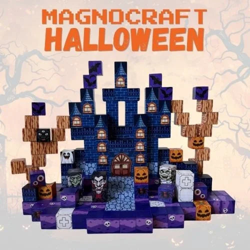 MagnoCraft Halloween mágneses építőjáték – kísértetkastély tökökkel, szellemmel és zombikkal
