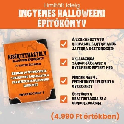 Kísértetkastély halloweeni építőkönyv társasjátékokkal – ajándék a MagnoCraft Halloween készlethez