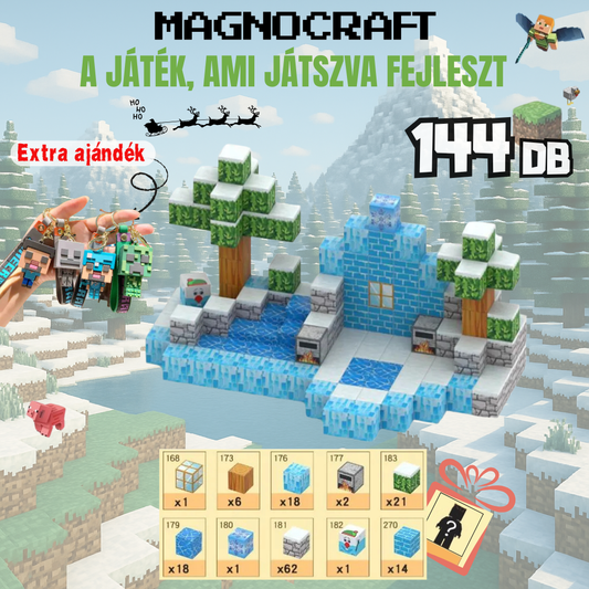 MagnoCraft - 144 db-os mágneses kézségfejlesztő készlet  "Jégkunyhó"