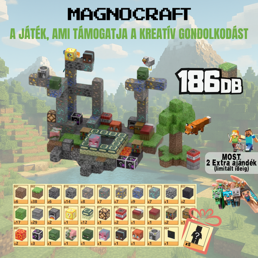 MagnoCraft - 186 db-os mágneses kézségfejlesztő készlet "Elfeledett Erőd"
